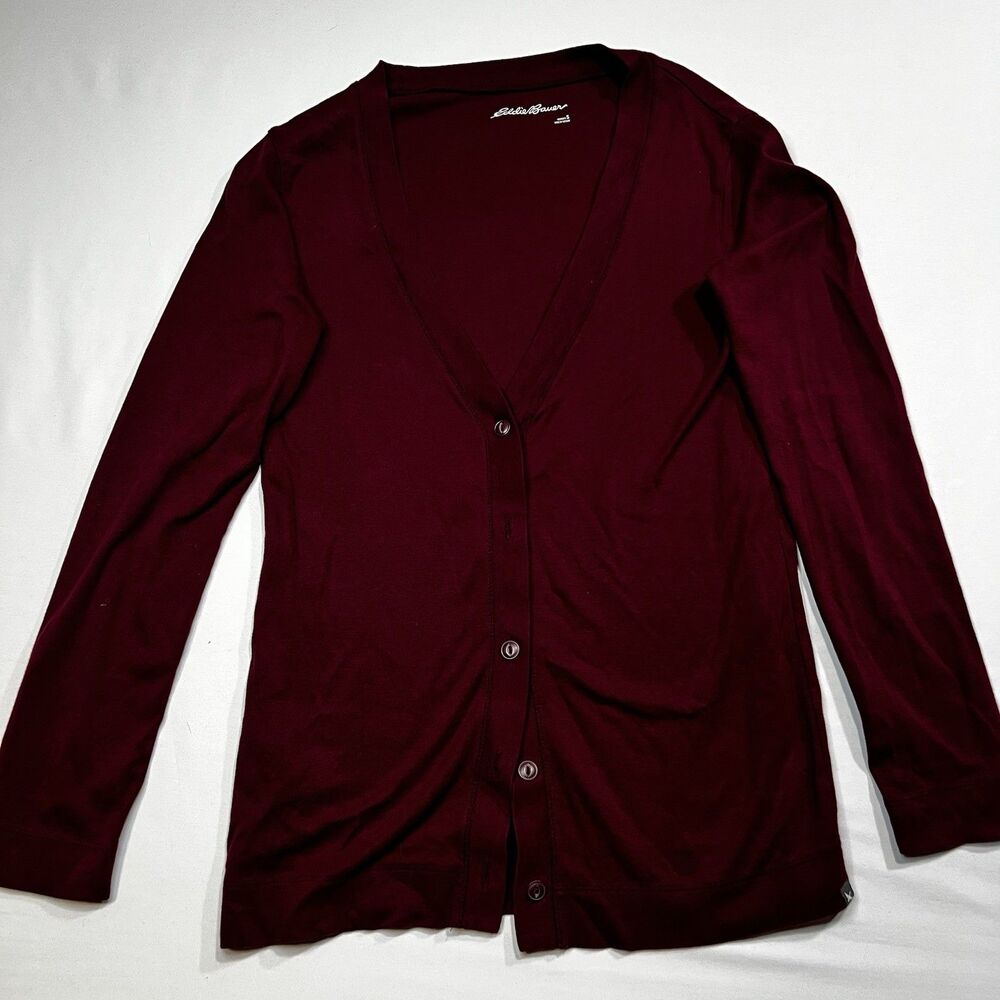 Eddie Bauer Women's Small Burgundy Cotton Long Sleeve Button Front Cardigan